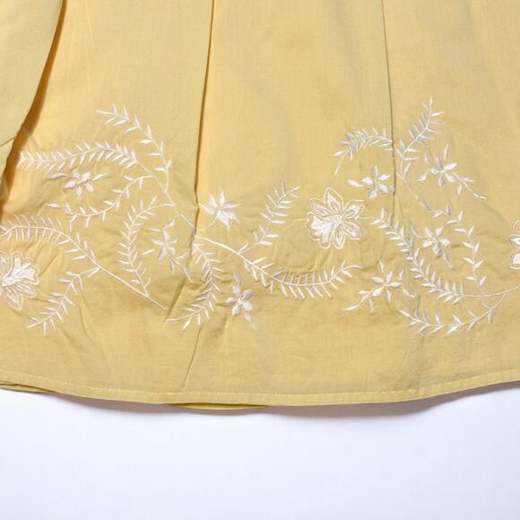 Vintage 90s Talbots Pleated Summer Skirt 12P Yellow Flared Cottage Embroidered - Picture 4 of 9